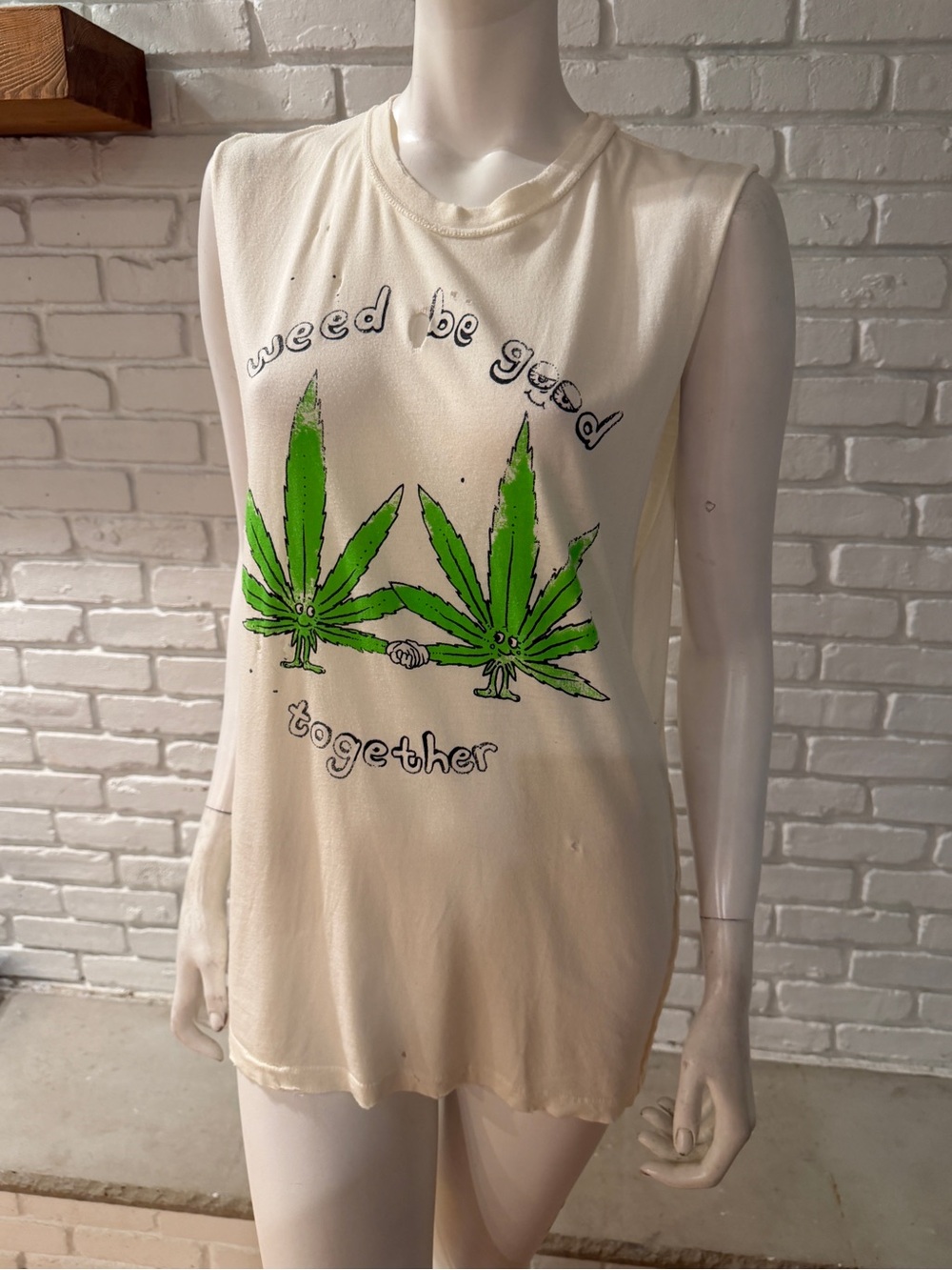 UNIF “Weed Be Good Together” Graphic Tank Top Cream Size S Festival Y2K NWOT - Picture 6 of 12